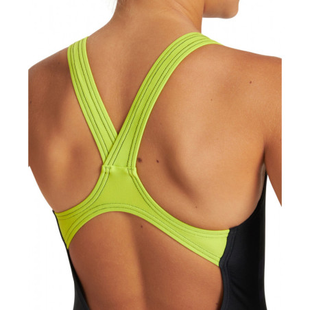 ARENA Junior (6-14ans) WAVES J V BACK - Black Soft Green - Maillot de bain fille | Les4Nages