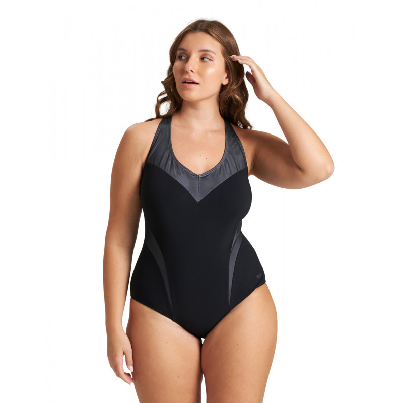 Arena Bodylift Isabel PLUS Light Cross Back - Black White  - Maillot Grandes tailles  Aquagym et Natation