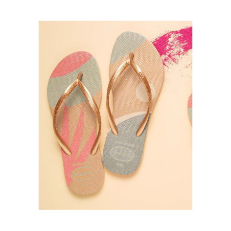 HAVAIANAS Slim Palette Glow Sand Grey/Golden - Tongs Femme | Les4Nages