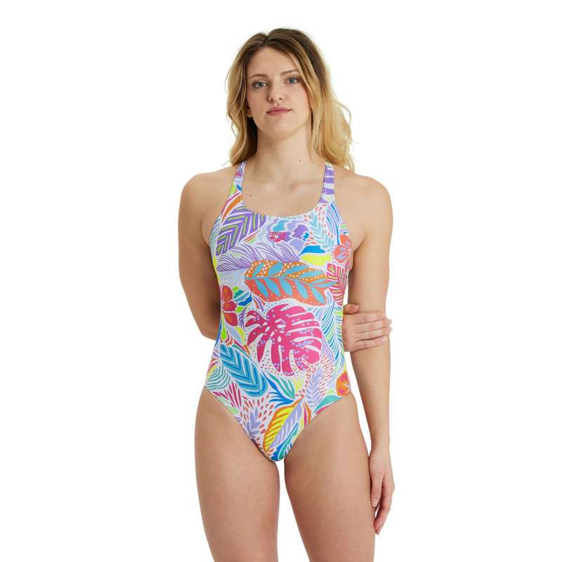 Arena WOMEN'S SWIMSUIT Swim Pro Back Allover White Multi - Maillot Natation Femme 1 piece | Les4Nages