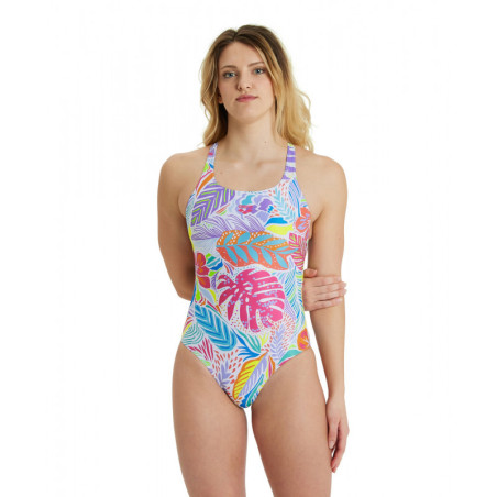 Arena WOMEN'S SWIMSUIT Swim Pro Back Allover White Multi - Maillot Natation Femme 1 piece | Les4Nages
