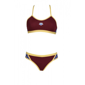 Bikini Arena ICONS Cross Back Solid  BURGUNDY-NEON BLUE-BUTTER -  Maillot Natation Femme 2 pieces