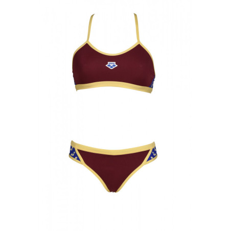 Bikini Arena ICONS Cross Back Solid BURGUNDY-NEON BLUE-BUTTER - Maillot Natation Femme 2 pieces | Les4Nages