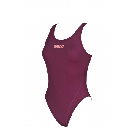 Arena SOLID Swim Tech High - Red Wine Shiny Pink - Maillot Natation Femme 1 pièce Rouge Bordeaux