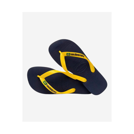 HAVAIANAS Brasil Logo Navy Blue Citrus Yellow - Tongs Unisex | Les4Nages