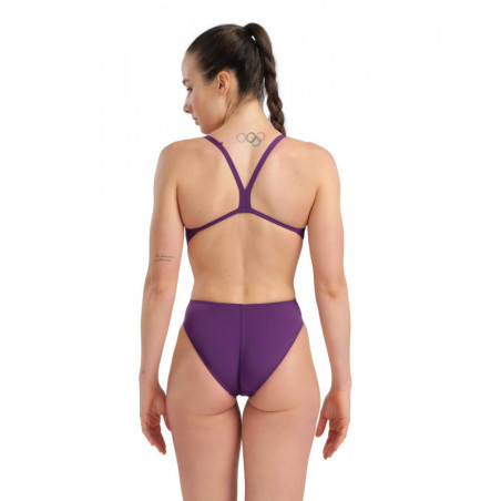 Arena TEAM SOLID Challenge Back Plum White - Maillot de bain femme 1 pièce | Les4Nages