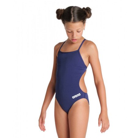 Arena Girls (6-14 ans) Team Swimsuit SOLID Challenge Back - Navy White - Maillot Fille Natation | Les4Nages