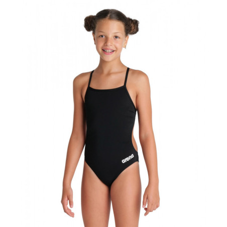 Arena Girls (6-14 ans) Team Swimsuit SOLID Challenge Back - Black White - Maillot Fille Natation | Les4Nages