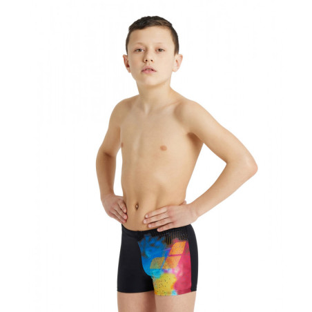 ARENA Boxer Boy's (6-14 ans) SWIM SHORT Placement Black Multi - Boxer Junior Natation | Les4Nages