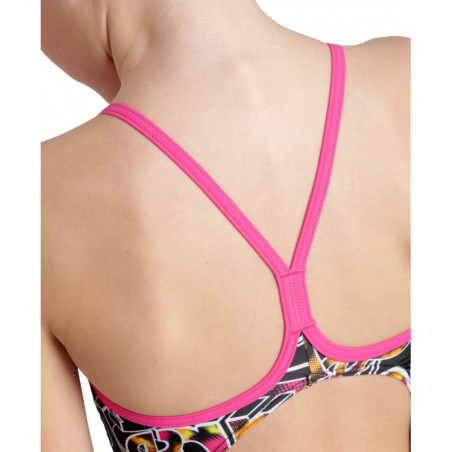 Arena Girls (6-14 ans) SWIMSUIT Lightdrop Back Allover Freak Rose Black Multi | Les4Nages