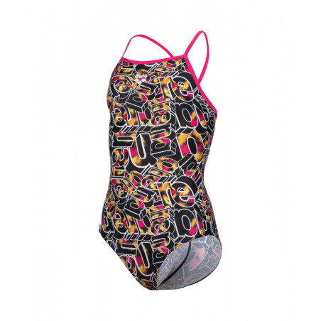 Arena Girls (6-14 ans) SWIMSUIT Lightdrop Back Allover Freak Rose Black Multi | Les4Nages