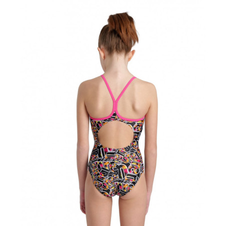 Arena Girls (6-14 ans) SWIMSUIT Lightdrop Back Allover Freak Rose Black Multi | Les4Nages