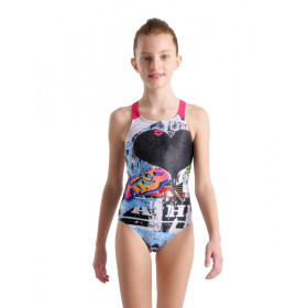 Arena Girls (6-14 ans) SWIMSUIT V Back Placement Black Freak Rose