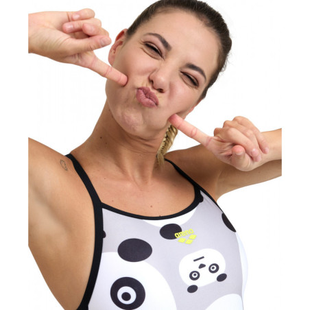 Arena Crazy Panda Superfly Back Black White Multi - Maillot de bain femme 1 pièce