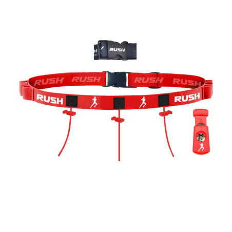 Ceinture porte dossard RUSH Energy Race belt Red avec 3 points de fixation et 6 porte gels | Les4Nages