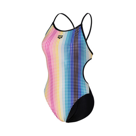 Arena CIRCLE STRIPE Lace Back BLACK-MULTICOLOR - Maillot Natation Femme | Les4Nages