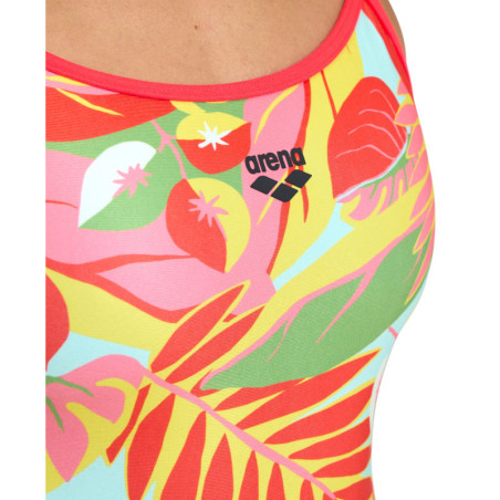 Arena TROPIC Lace Back Fluo Red Multi - Maillot Natation Femme | Les4Nages