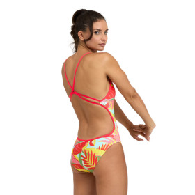 Arena TROPIC Lace Back Fluo Red Multi  -  Maillot Natation Femme