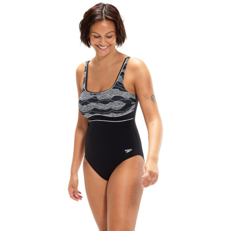 Speedo ECO AMBERGLOW SHAPING Black White - Maillot Aquagym et Natation Femme