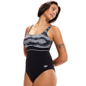 Speedo ECO AMBERGLOW SHAPING Black White - Maillot Aquagym et Natation Femme