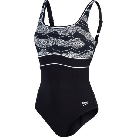 Speedo ECO AMBERGLOW SHAPING Black White - Maillot Aquagym et Natation Femme | Les4Nages