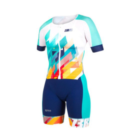 Trifonction Triathlon Femme ZEROD TT SUIT RACER WOMAN KUBIK BLOCK manches courtes