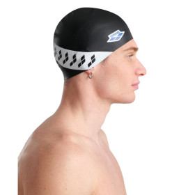 Bonnet de bain ARENA Icons Team Stripe Cap Black White