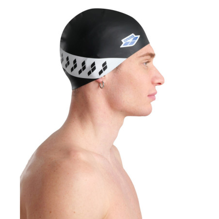 Bonnet de bain ARENA Icons Team Stripe Cap Black White | Les4Nages