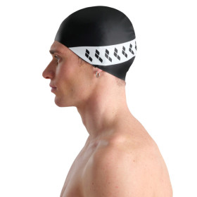 Bonnet de bain ARENA Icons Team Stripe Cap Black White