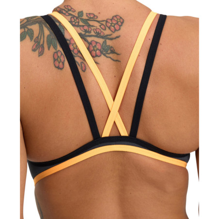 Arena ONE DOUBLE CROSS BACK Asphalt Black Fluo Orange - Maillot de bain femme 1 pièce | Les4Nages