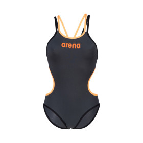 Arena ONE DOUBLE CROSS BACK  Asphalt Black Fluo Orange - Maillot de bain femme 1 pièce