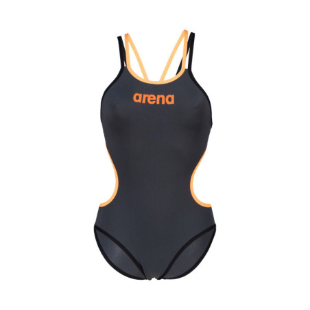Arena ONE DOUBLE CROSS BACK Asphalt Black Fluo Orange - Maillot de bain femme 1 pièce | Les4Nages