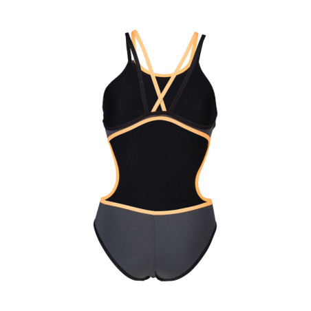 Arena ONE DOUBLE CROSS BACK Asphalt Black Fluo Orange - Maillot de bain femme 1 pièce | Les4Nages
