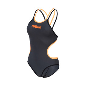 Arena ONE DOUBLE CROSS BACK  Asphalt Black Fluo Orange - Maillot de bain femme 1 pièce