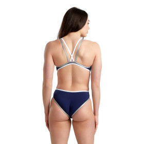 Arena ONE DOUBLE CROSS BACK  Navy White Silver - Maillot de bain femme 1 pièce