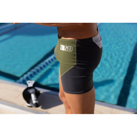 ZEROD BOXER Khaki Dark Grey - Aquashort boxer Natation Homme | Les4Nages