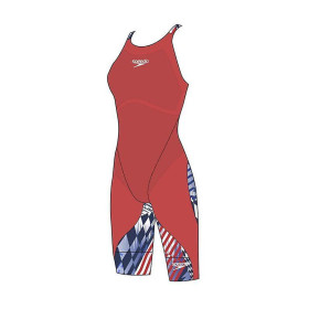 SPEEDO Fastskin LZR IGNITE OpenBack Kneeskin Dos Ouvert - Red White - Combinaison Natation Competition Femme