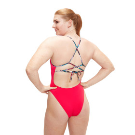 SPEEDO Solid Lattice Tie Back Red Blue  - Maillot de Bain Femme 1 piece