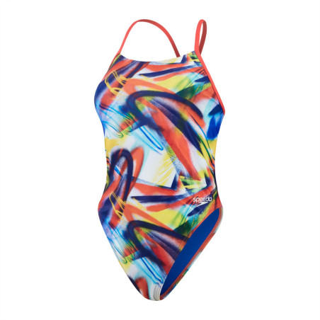 SPEEDO Allover Digital Lattice Tie Back Red Blue  - Maillot de Bain Femme 1 piece