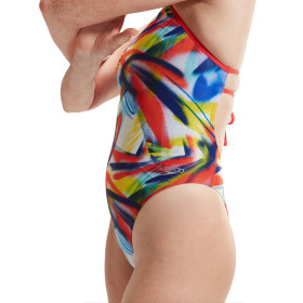 SPEEDO Allover Digital Lattice Tie Back Red Blue  - Maillot de Bain Femme 1 piece