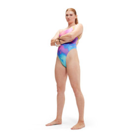 SPEEDO Allover Digital Tie Back Pink Blue  - Maillot de Bain Femme 1 piece