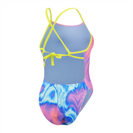 SPEEDO Allover Digital Tie Back Pink Blue - Maillot de Bain Femme 1 piece | Les4Nages