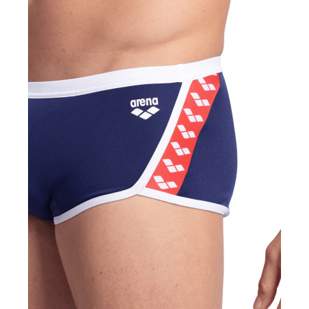 Arena ICONS Swim Low Waist Short Navy White Red Multi - Boxer Natation Homme | Les4Nages