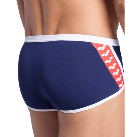 Arena ICONS Swim Low Waist Short Navy White Red Multi - Boxer Natation Homme | Les4Nages