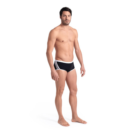 Arena ICONS Swim Low Waist Short Solid Black White - Boxer Natation Homme | Les4Nages