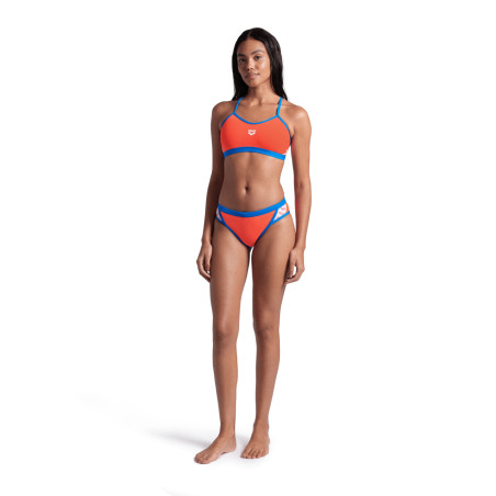 Bikini Arena ICONS Cross Back Solid BRIGHTCORAL-BLUERIVER - Maillot Natation Femme 2 pieces | Les4Nages