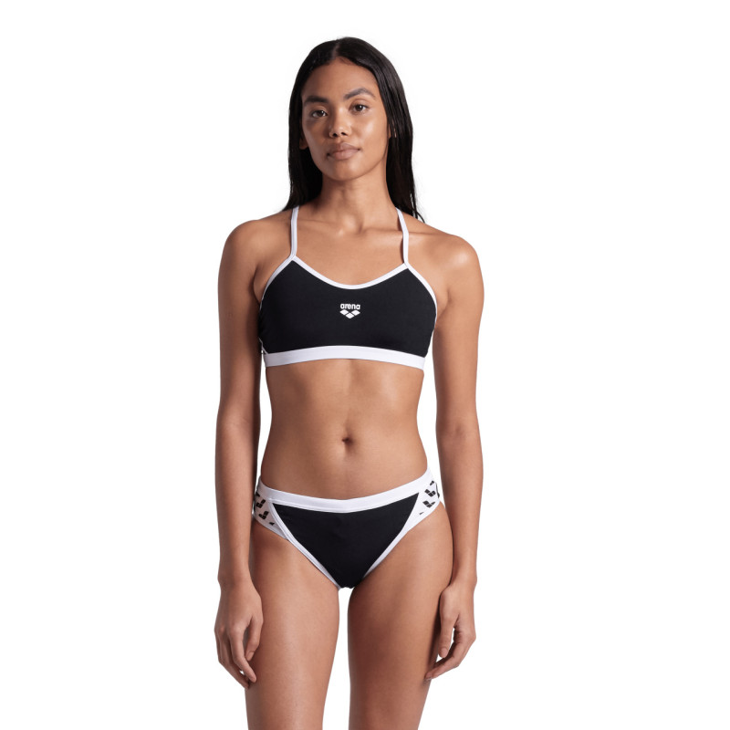 Bikini Arena ICONS Cross Back Solid Black White - Maillot Natation Femme 2 pieces | Les4Nages