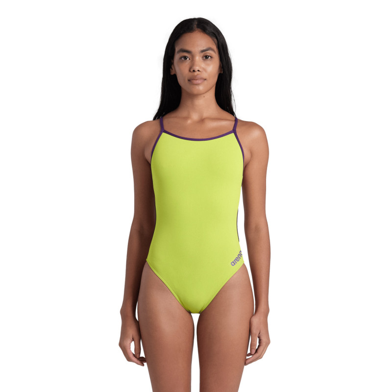 Arena SOLID Lace Back Soft Green Plum - Maillot de bain natation femme | Les4Nages