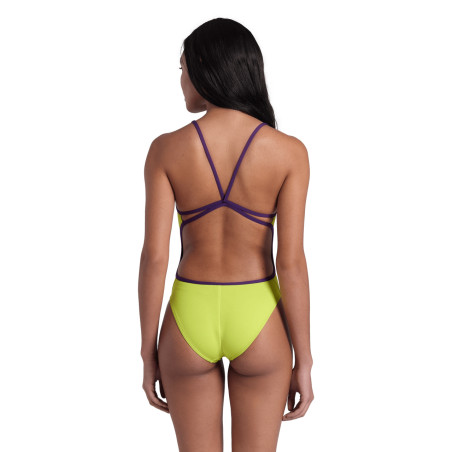 Arena SOLID Lace Back Soft Green Plum - Maillot de bain natation femme | Les4Nages