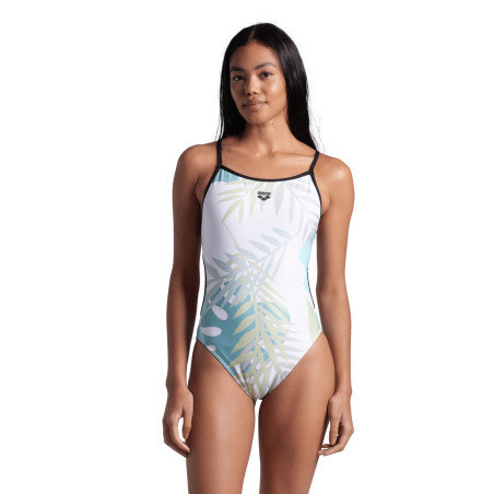 Arena LIGHT FLORAL SWIMSUIT Lace Back ( black white multi ) - Maillot de bain femme 1 pièce | Les4Nages